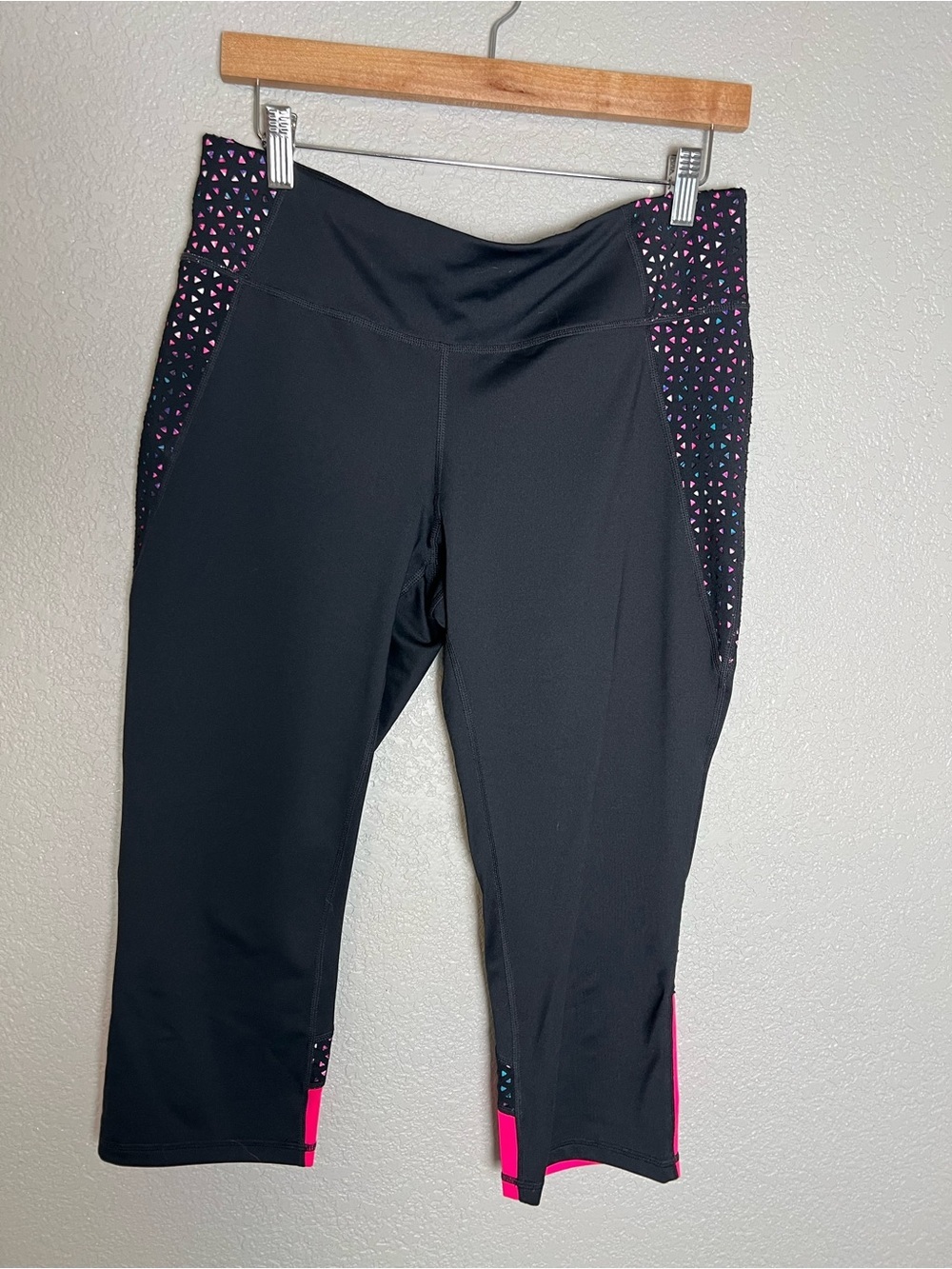 Ideology Black Capri Leggings with Pink Trim/cutout design